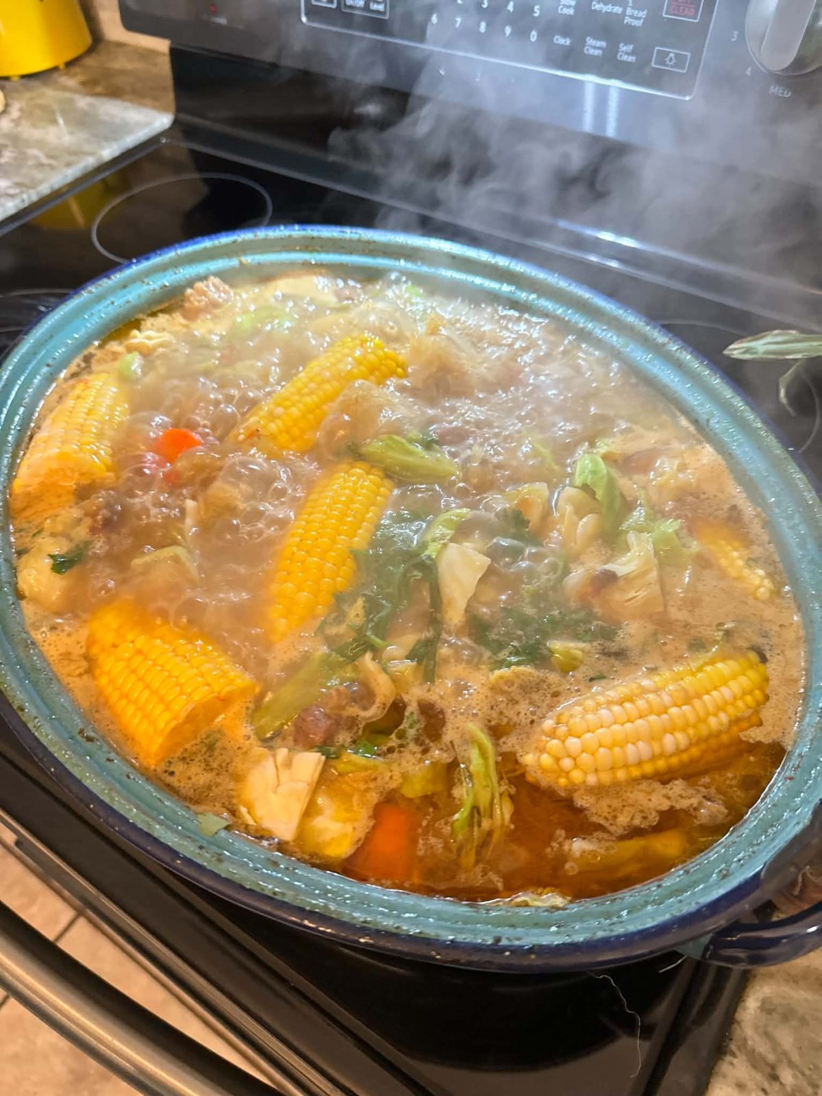Home cooking: Caldo simmering on the stove, and you can smell it from the porch